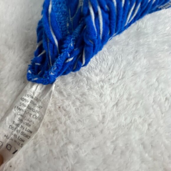 CMC Women’s Blue White Textured Knit Tunic Top Large 3/4 Sleeve High-Low Hem - Picture 4 of 7